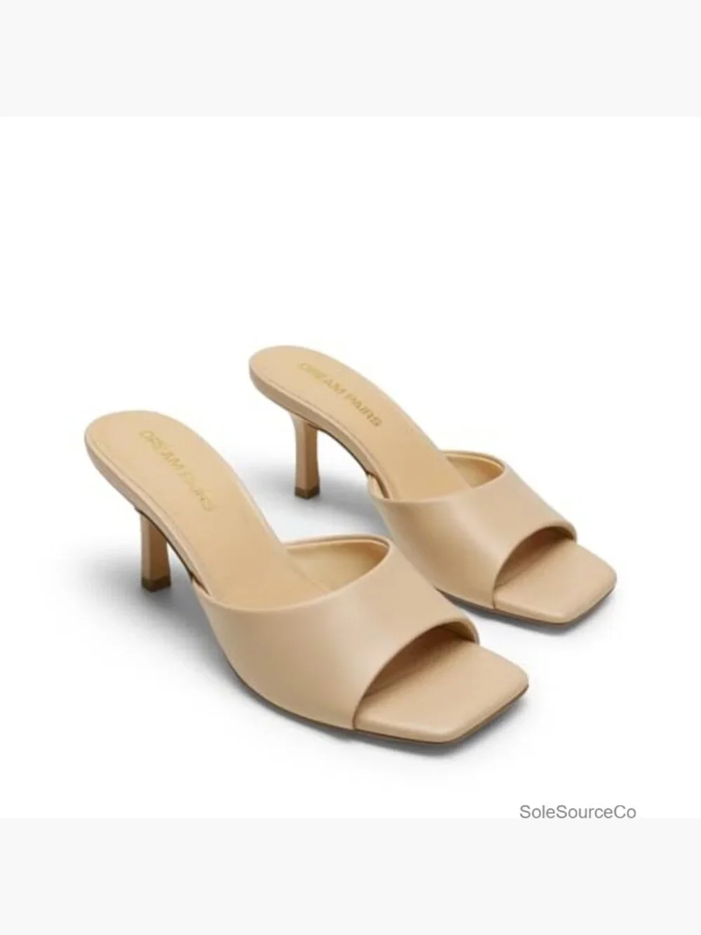 Women's Kitten Heels Sandals Square Toe Slip On Low Heels Mules